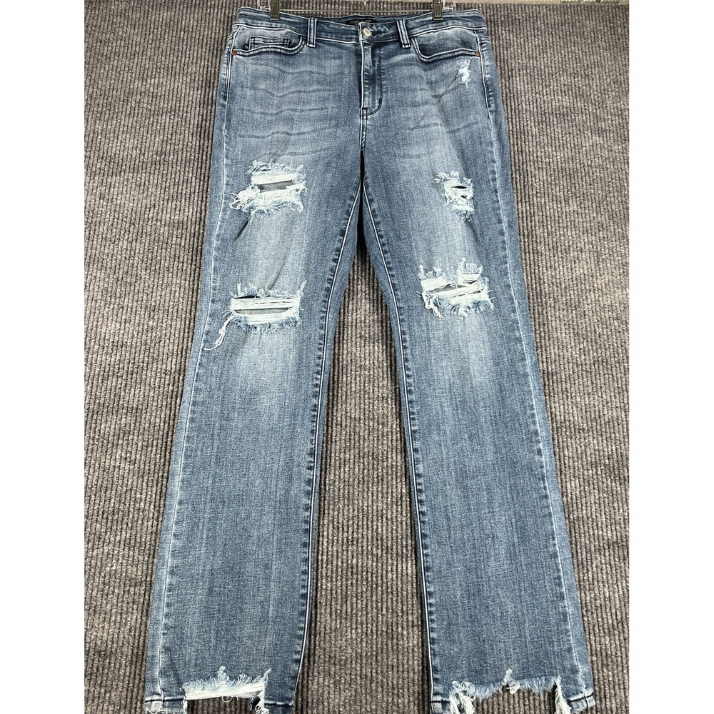 Judy Blue Jeans Womens Size 15/32 Charlevois Distressed Mid‎ Rise Straight Fit